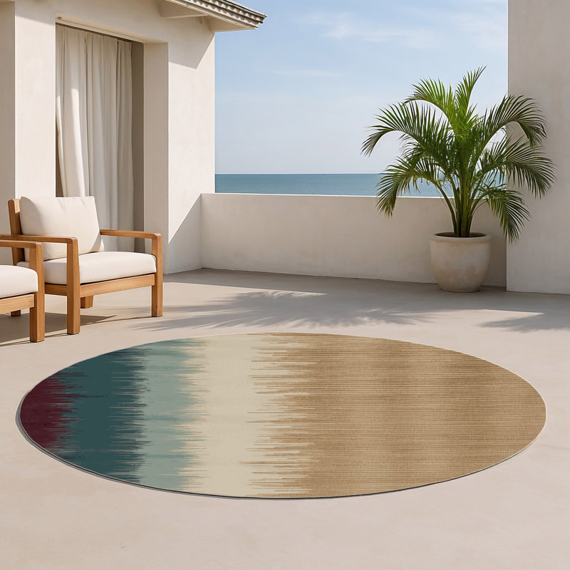 Tapis intérieur et extérieur beige Watercolor, Rond 5 pi