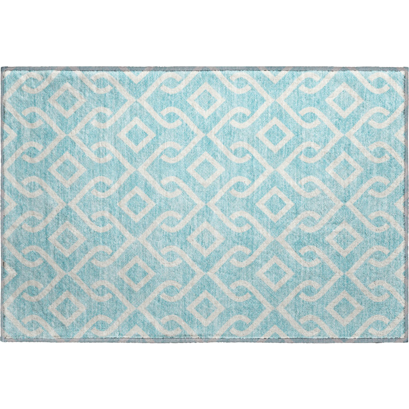 Premium Machine Washable Cerrito Aqua Rug, Rectangle 1'8" x 2'6"