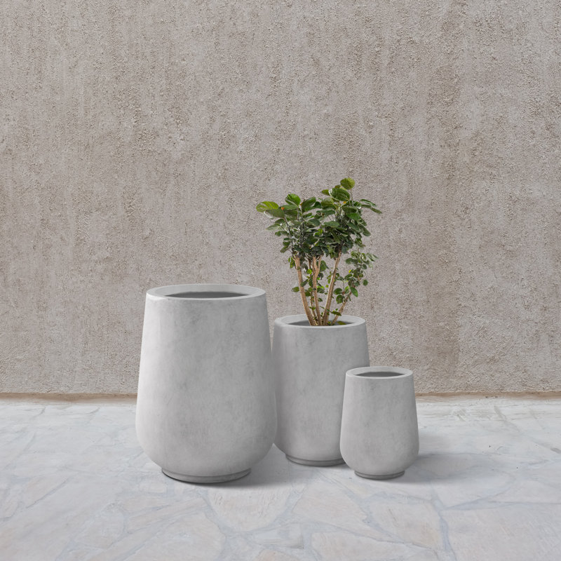 Eco-Friendly Natural Concrete Tall Planters Set of 3 with Drainage