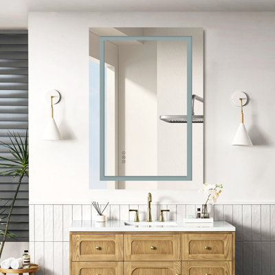 Miroir de salle de bain sans cadre à DEL, 3 couleurs à intensité variable, anti-buée, fonction mémoire, miroir de meuble-lavabo mural