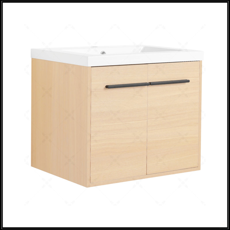 Meuble-lavabo 24 po LEVISTAR en chêne avec lavabo de comptoir en résine et 2 portes, solution de rangement durable et élégante