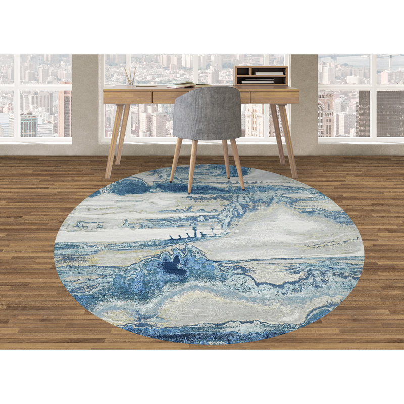 Hand Woven Silk and Wool Area Rug, Round 8'