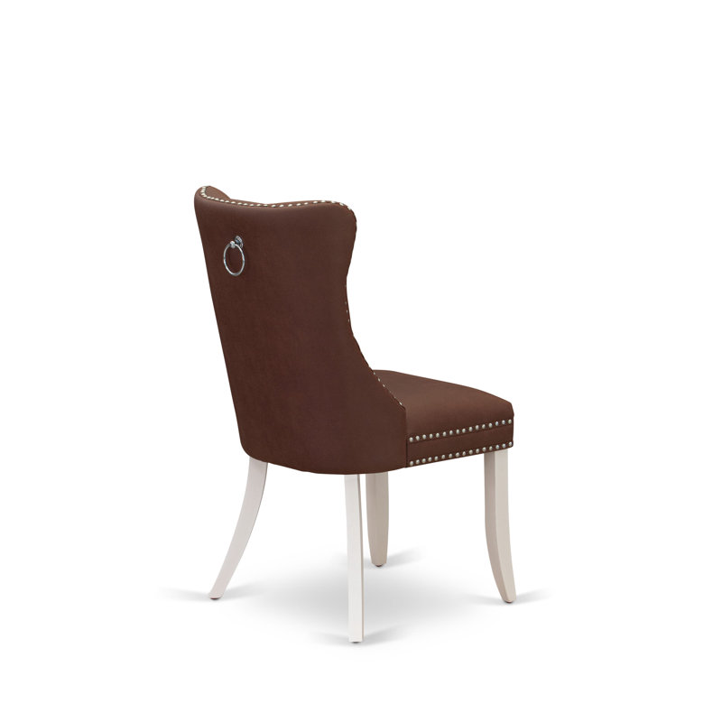 Dallas Parson Dining Room Chairs, Button Tufted Back with Nailhead Trim, Burgundy Polyester Fabric Padded Chairs, Set of 2, Linen White