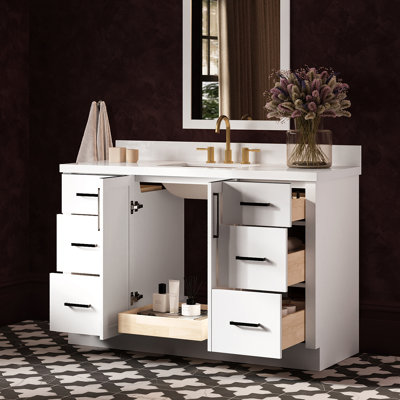   Meuble-lavabo rectangulaire simple 55 po Kayleigh avec comptoir en quartz blanc pur 1,5 po Kayleigh