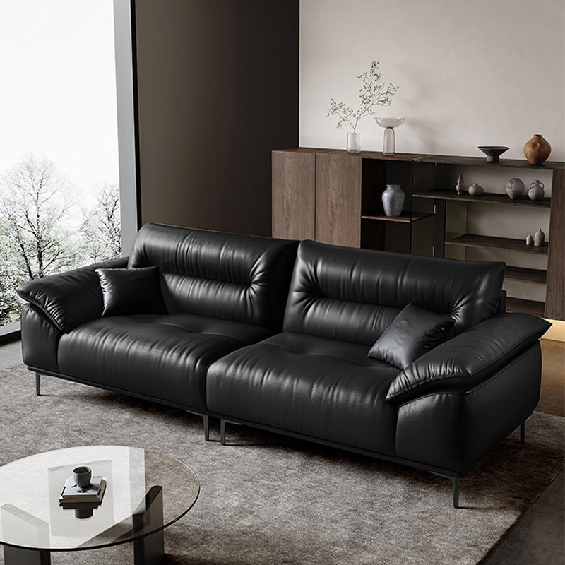 Canapé modulaire noir en cuir véritable, Noir