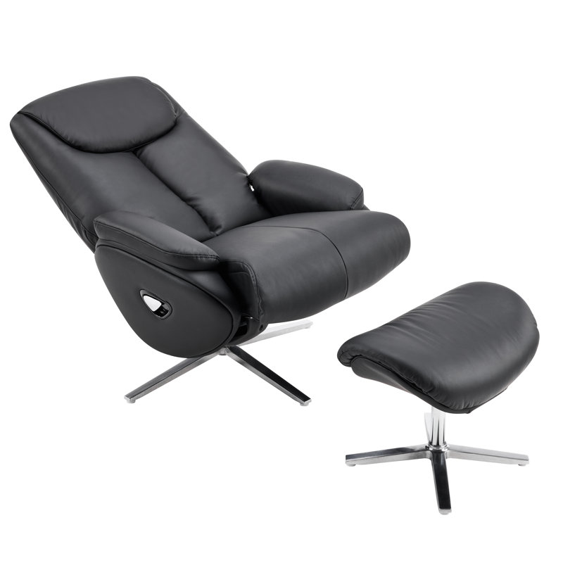 Fauteuil inclinable et repose-pieds en cuir Choco, Noir
