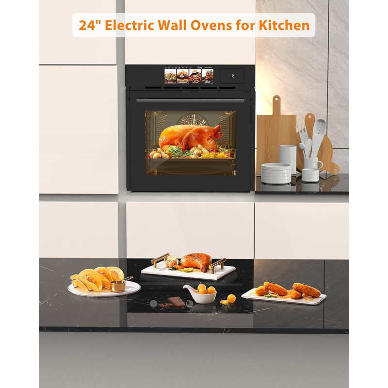 Four mural électrique encastré 24 po avec convection, vapeur, gril et friture à air - intérieur en acier inoxydable de 2,5 pieds cubes, contrôle par écran tactile, appareil de cuisine moderne (240 V)