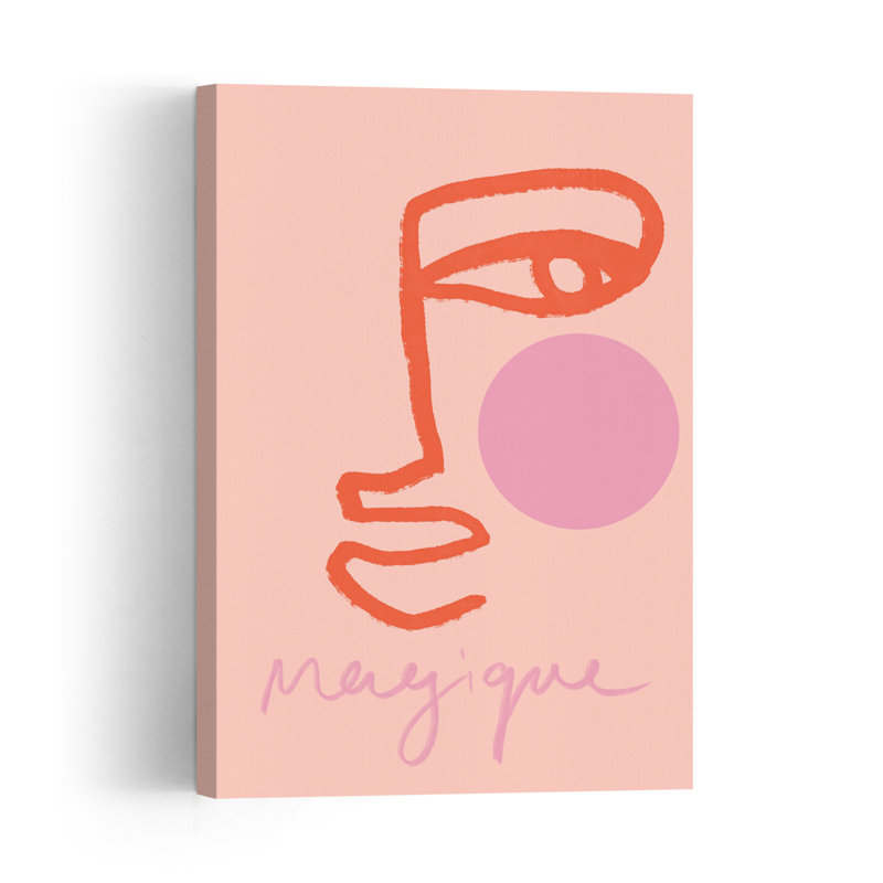 Abstract Pink Magic Face Abstract Contemporary Modern Wall Art Print 1 Piece Wrapped Canvas Wall Art, 60.96cm H x 40.64cm W