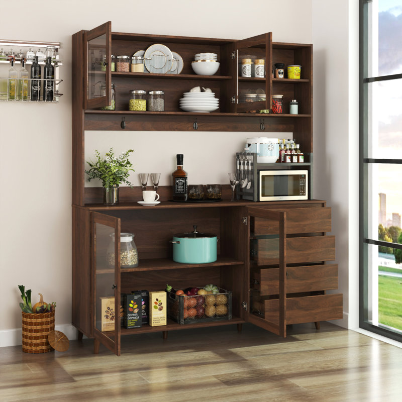 Armoire de rangement pour garde-manger de 63 pouces avec 4 portes et 4 tiroirs, Brown
