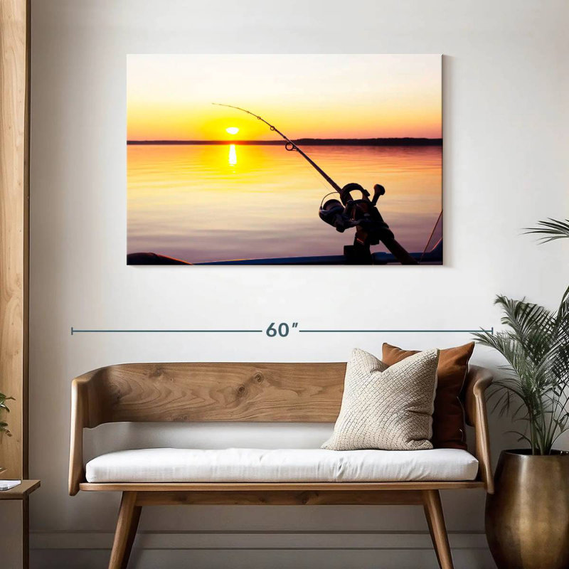 Pêche au coucher du soleil, H 30 po x l 45 po