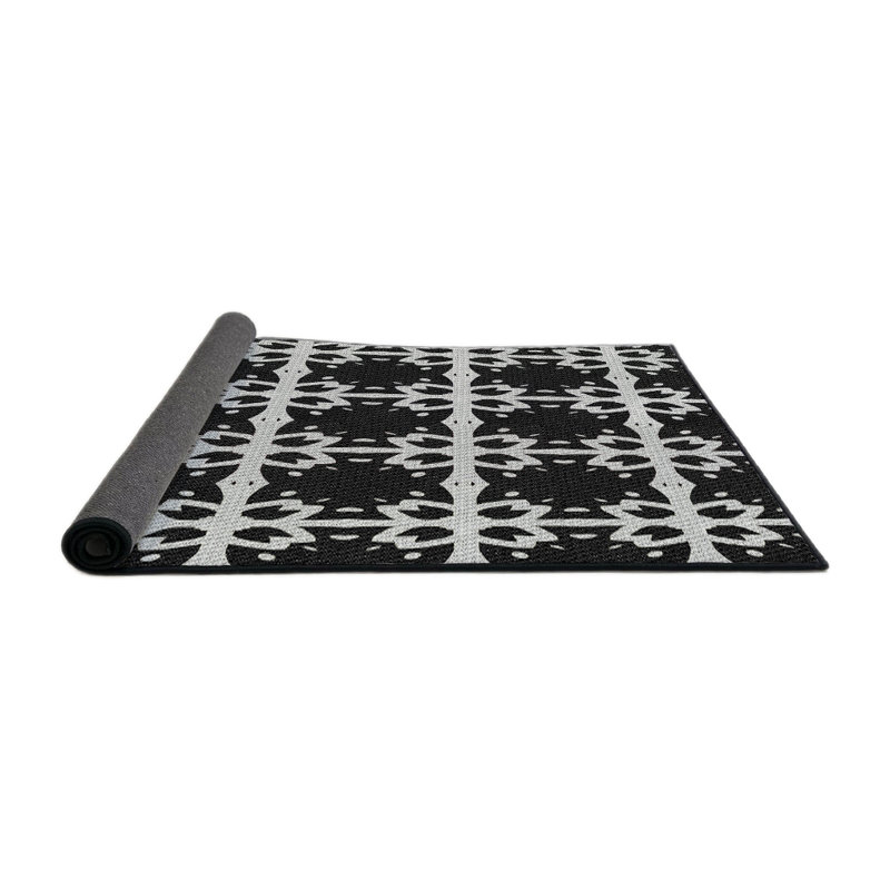 Tapis noir/blanc cassé à motifs, Rond 5 pi