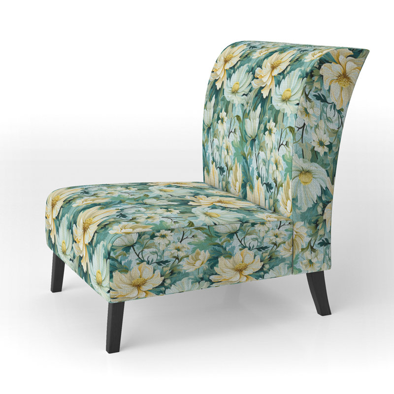 Motif botanique de verdure impressionniste - Fauteuil de chambre rembourré de style campagnard, fauteuil d'appoint vert