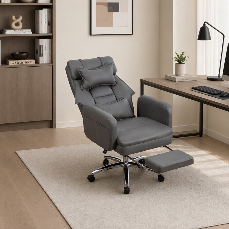 Fauteuil de bureau pivotant ergonomique avec soutien lombaire et appui-tête, haut dossier en cuir pour un confort et un style ultimes