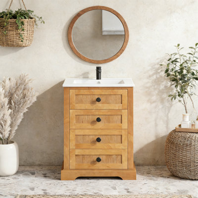 Meuble-lavabo de salle de bain avec lavabo et porte à fermeture douce