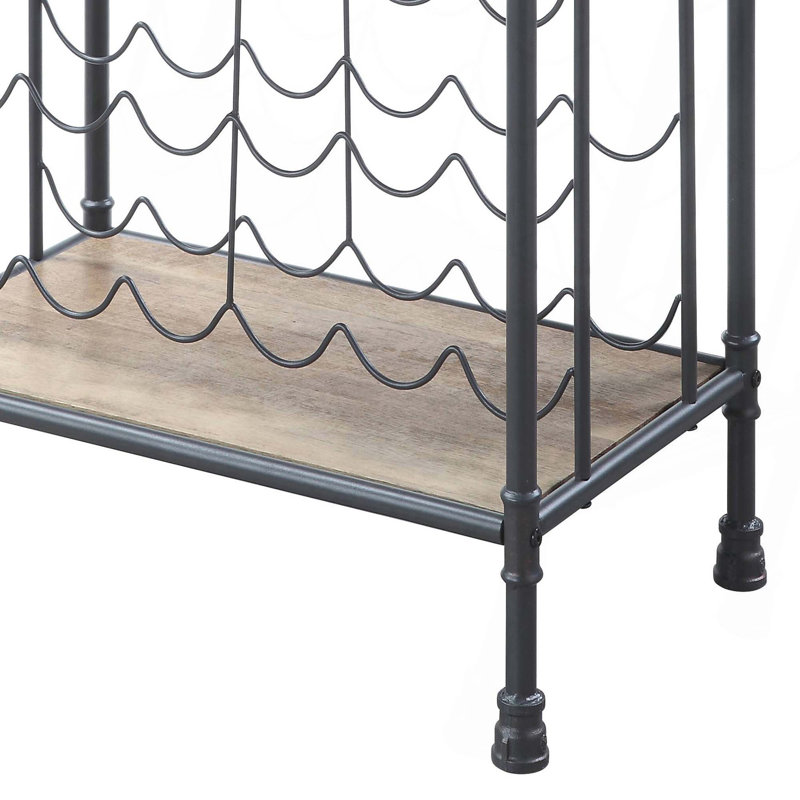 Porte-bouteilles en chêne antique et gris sable avec porte-verres à pied