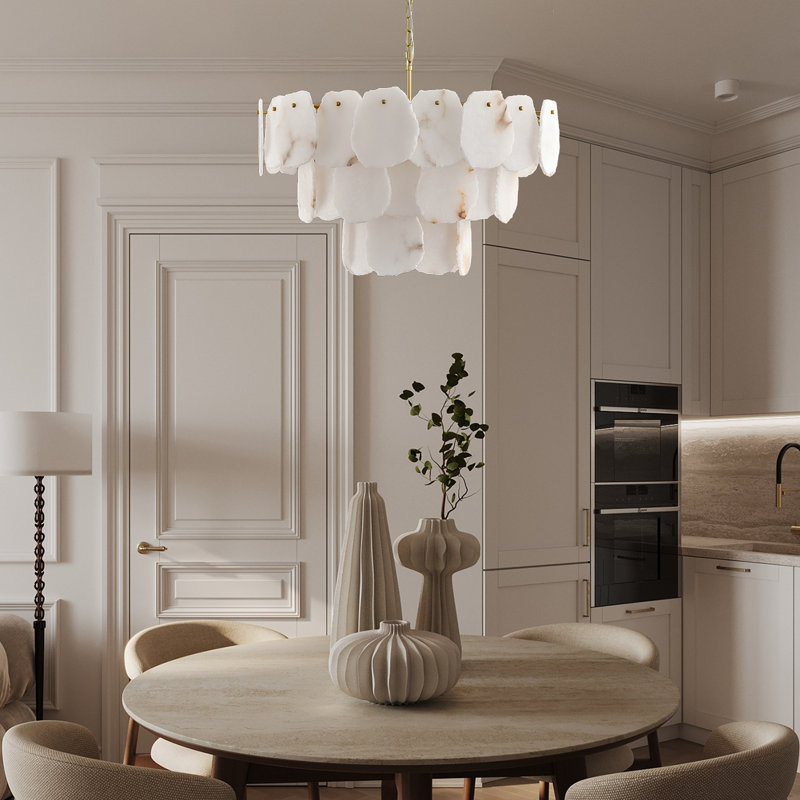 Lustre 16 niveaux à 32 lumières à intensité variable en albâtre (ampoules incluses)