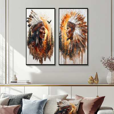 Native American Warrior Energy Of Forest I - People Canvas Prints 2 Panels Collection