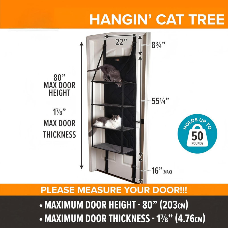Arbre à chat avec porte, meubles pour chat au-dessus de la porte - gris, lit hamac à plusieurs niveaux avec perchoir mural, niveaux d'interconnexion, pliable