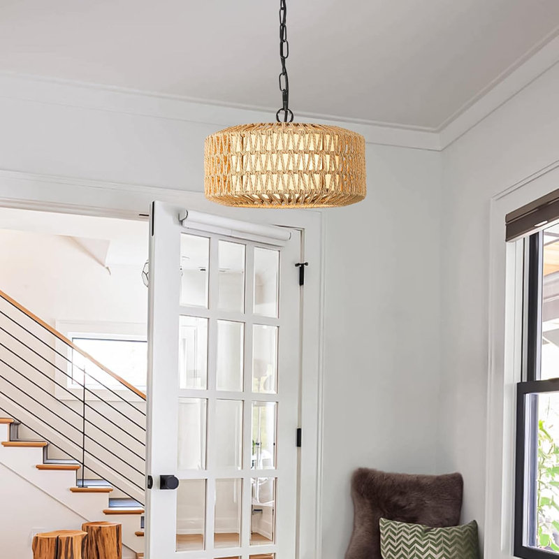 Luminaire suspendu en rotin tissé à la main Boho, H 77 po x l 12 po x P 12 po, Ampoule E26, 3 lumières