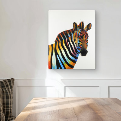 Colorful Profile View of a Zebra - Livingroom Animals Metal Print