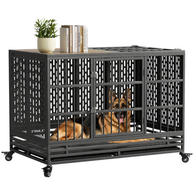 Cage pour chien robuste de 54 pouces avec roulettes, cage en métal pour grands et moyens chiens, très grande