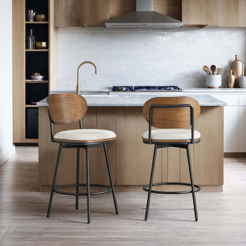 Tabouret pivotant et en métal Avriel, 2, Crème, crème, Tabouret de bar d'une hauteur de siège de 30 po
