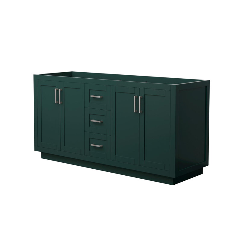 Base de meuble-lavabo double autoportant de 65,25 po Miranda seulement, Vert / nickel brossé