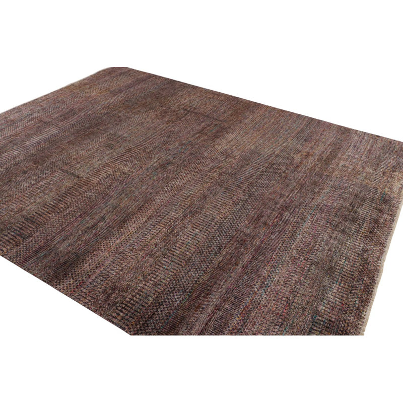 Textural Hand Knotted Silk Striped Area Rug, Rectangle 6' x 9'