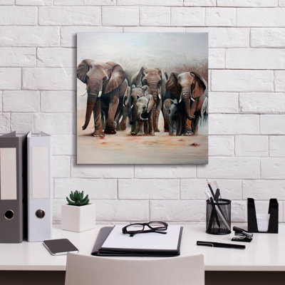  «Herd Of Elephants» par Jennie Smallenbroek, art mural sur toile, 18 po x 18 po