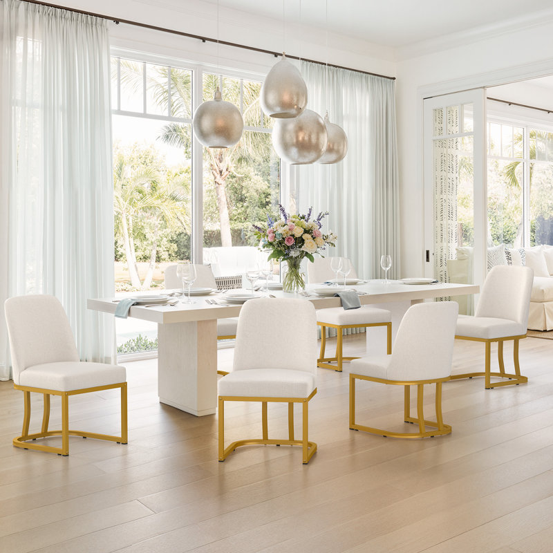 Chaises de salle à manger rembourrées, 6, Beige, Doré