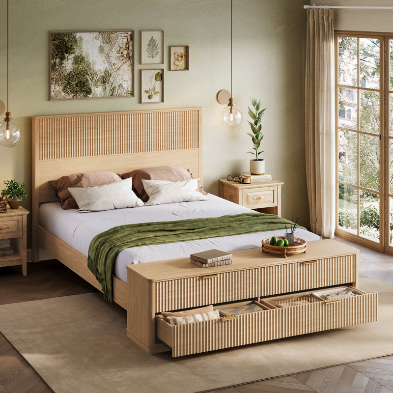 Ensemble de chambre à coucher 2 pièces - Cadre de grand lit et commode 5 tiroirs Soren 