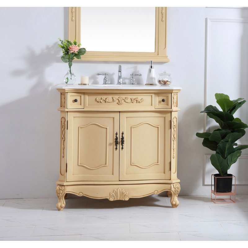 Ensemble de meuble-lavabo simple Lunette, Beige antique clair, Ivoire blanc, 36"