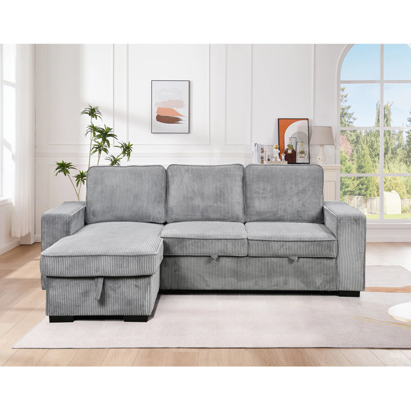 Canapé-lit modulaire convertible en L avec canapé-lit moderne avec méridienne de rangement, port USB et porte-gobelet pour le salon - gris clair Modern