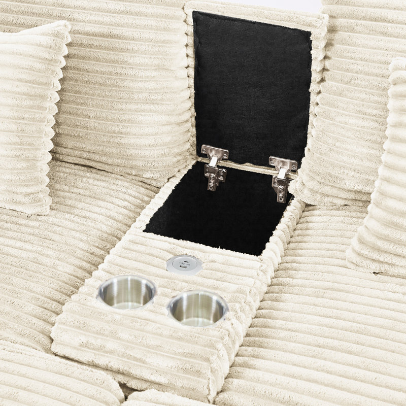 Causeuse avec rangement caché, porte-gobelet et deux repose-pieds, Beige