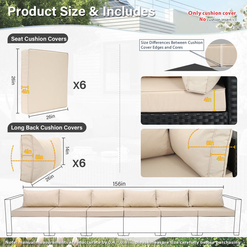 Housses de coussins modulaires d'extérieur Housse de coussin imperméable Housse de remplacement antidérapante, Beige