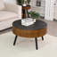 Table basse ronde sculptée avec espace de rangement, table d'appoint Mid-Century moderne en bois pour le salon-1916511882