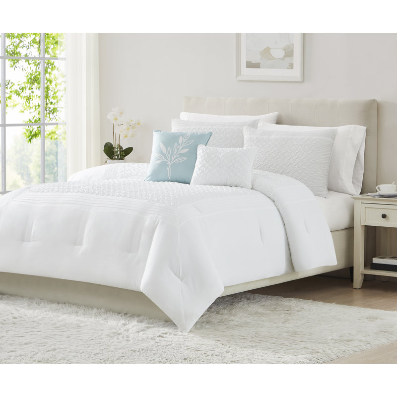 Luna Hotel Style Comforter Set, Queen Comforter + 2 Standard Shams + 1ThrowPillow, White
