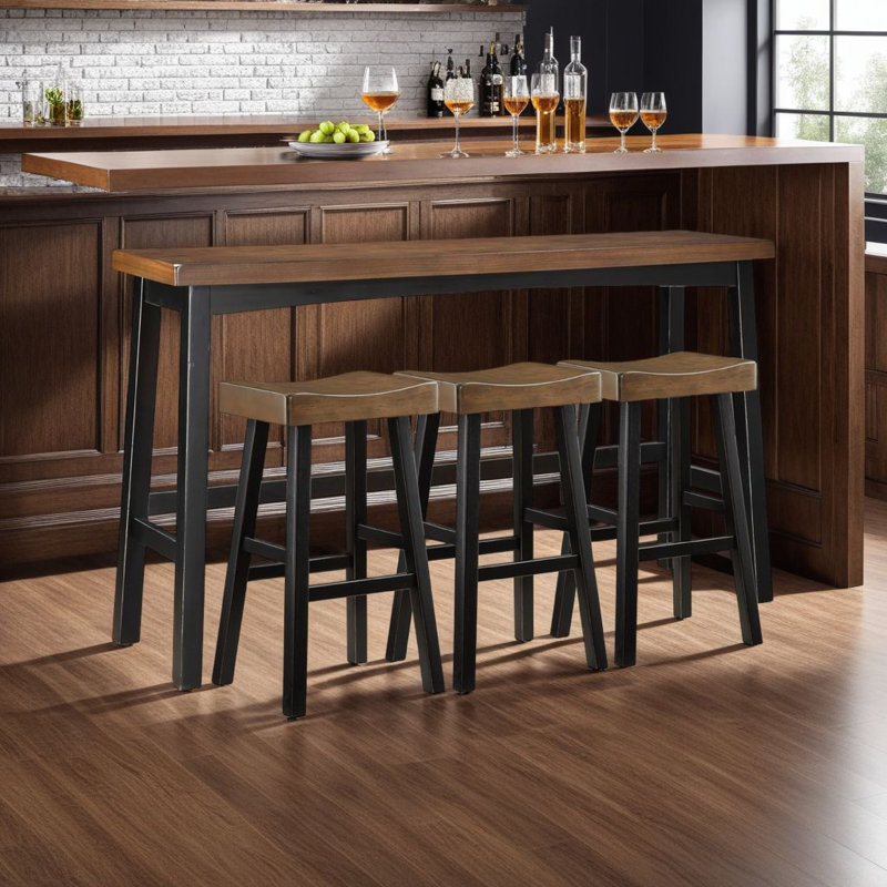 Casy 4Pc Counter Height Table Set, 3 Contour Stools, Black/Black, 42.5" H x 72" W x 18" D