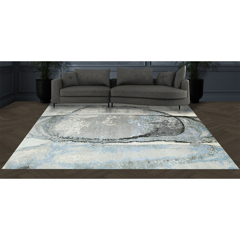 Handmade Silk and Wool Abstract Area Rug, Rectangle 8' x 10'