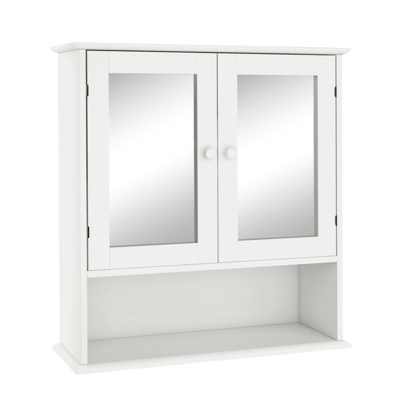 Armoire de rangement de salle de bain moderne avec portes à double miroir - Tablettes réglables peintes en blanc, fonctionnelles et peu encombrantes
