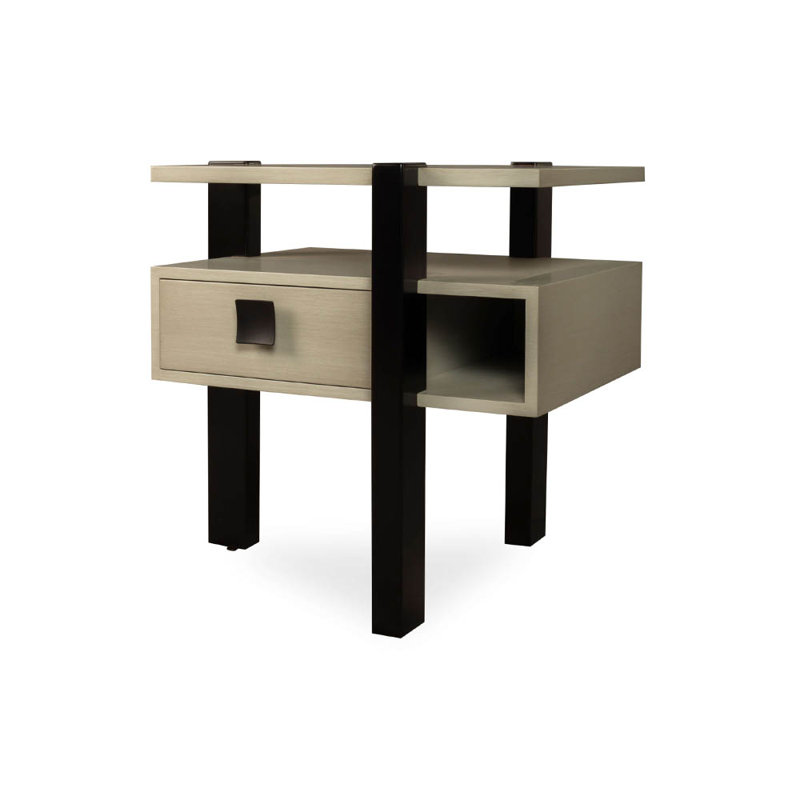 Lethie 62cm W Solid Wood Bedside Table, Left Orientation, Grey, Black