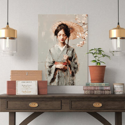 Toile, art mural femme asiatique, parapluie, fleurs de cerisier, reproduction d'art rétro, affiche