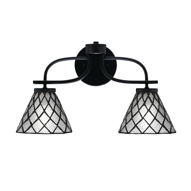 Soejima Cavella 2 Light Bath Bar Shown In Matte Black Finish With 7" Diamond Ice Art Glass