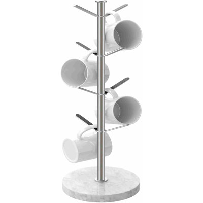 Marble Mug Holder Tree, 8 Hooks Brushed Nickel Coffee Cups Stand, New Upgraded Stable Mug Stand For Kitchen Counter Cabinet Cafe