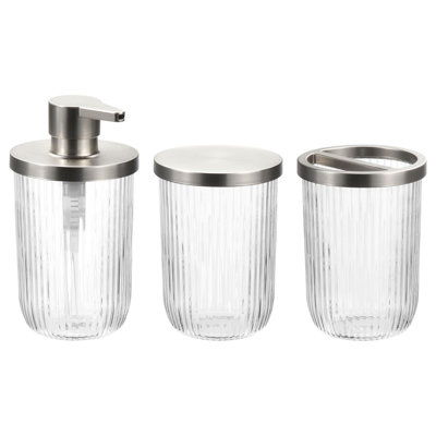 Ensemble d'accessoires de salle de bain en verre cannelé iDesign - transparent / nickel brossé
