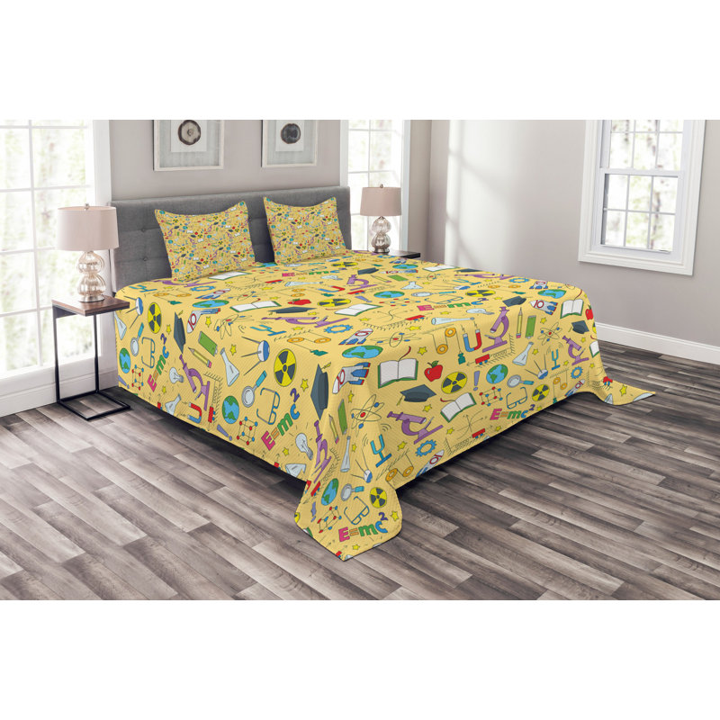 Abrin Yellow/Blue/Red Microfibre Bedspread Set, 220 x 264 cm