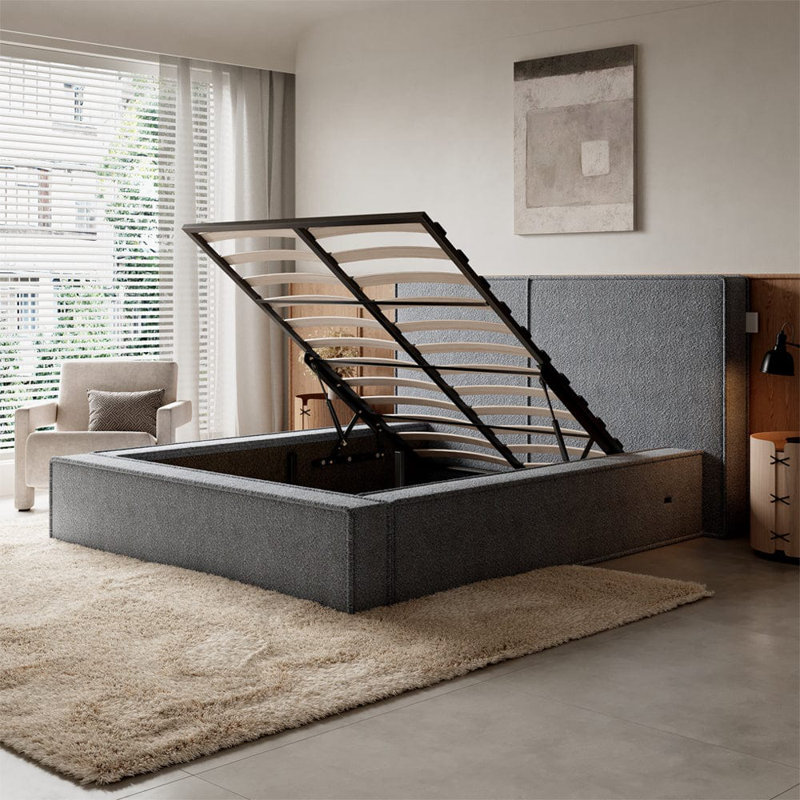 Ammaarah Upholstered Ottoman Storage Bed, Double (4'6), Grey