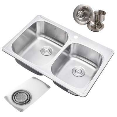 33.125'' L Double Bowl Stainless Steel Kitchen Sink