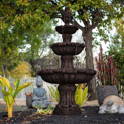 Fontaine d'eau autoportante électrique à 3 niveaux de 58,3 po - Conception classique, grand bain d'oiseaux avec pompe - Idéal pour la décoration de jardin, de pelouse et de jardin
