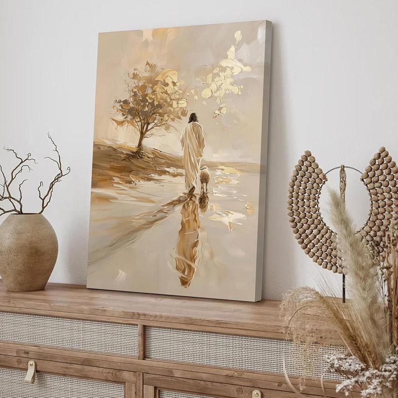 Jesus and Lamb Canvas Wall Art Jesus Leaves the 99 Sheep Painting Picture Wall Decor Lost Lamb Poster Print Christian Wall Decor for Church Living Room Prayer room Bedroom Decoration
